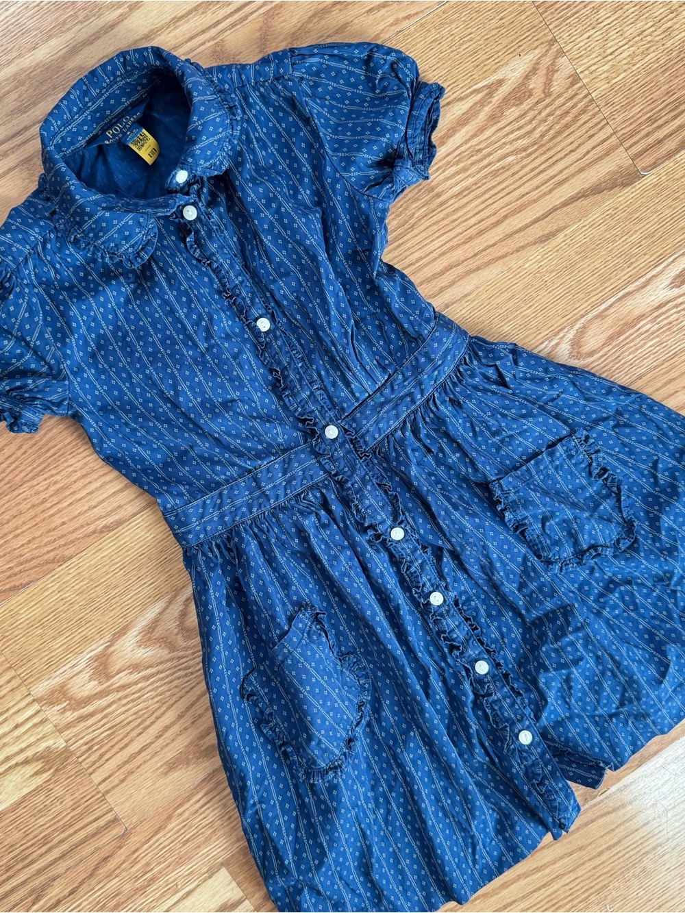 Polo by Ralph Lauren Navy Blue Dot-Print Button Front Girls' Dress